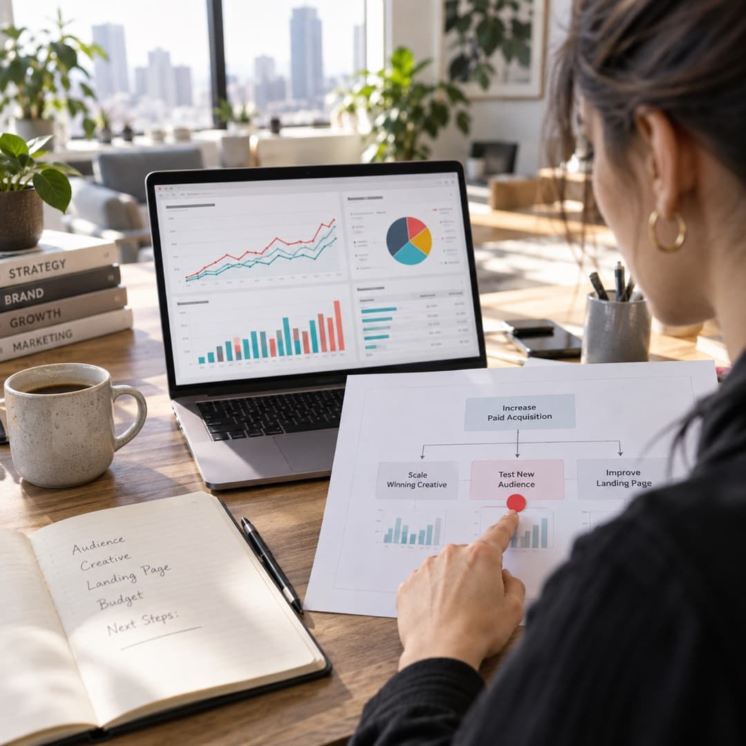 Strategist choosing the next campaign action from performance data
