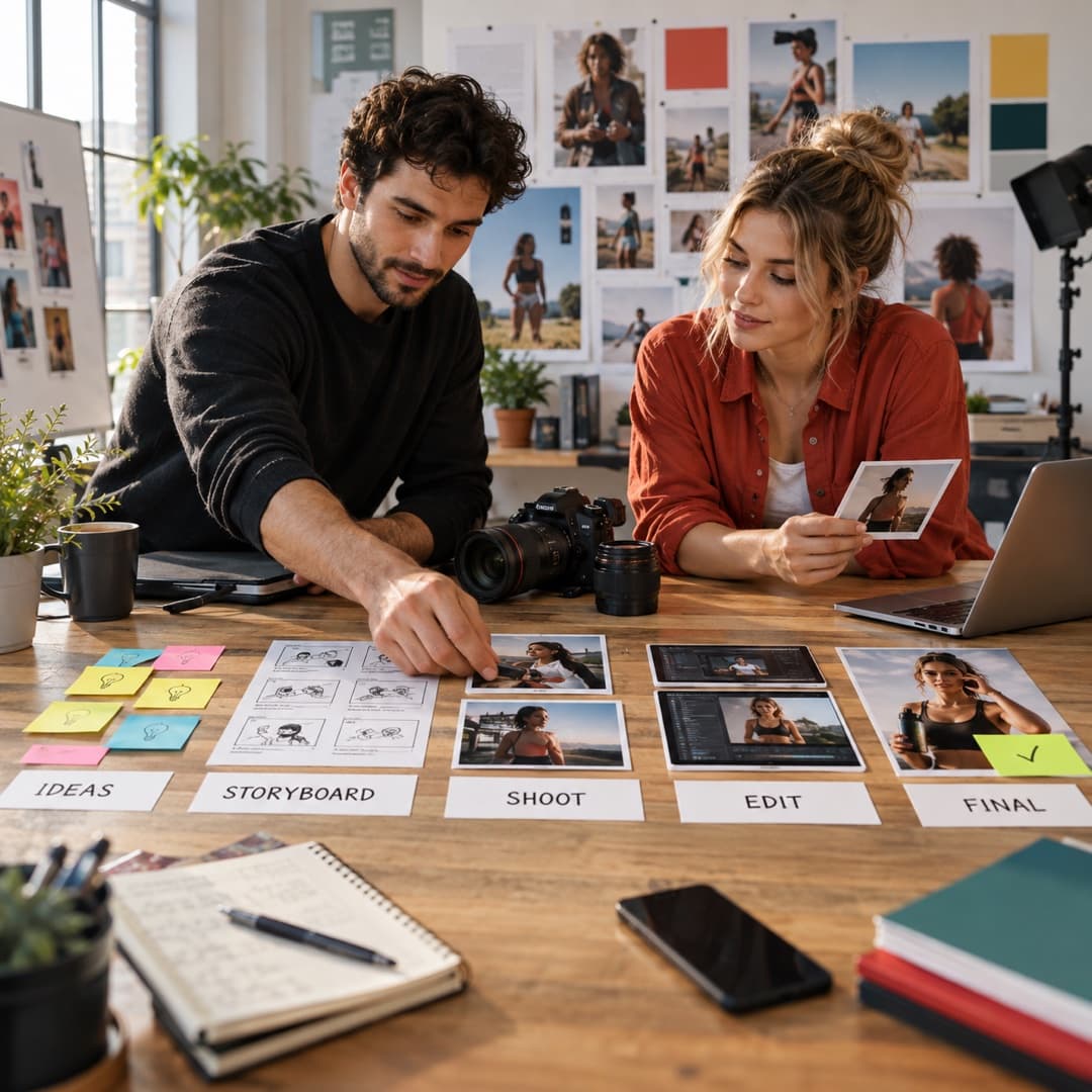 Creative team moving advertising concepts from idea through production
