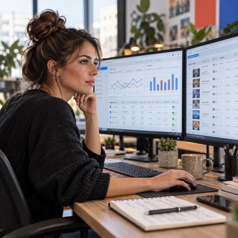 Media buyer monitoring active campaigns across two dashboards